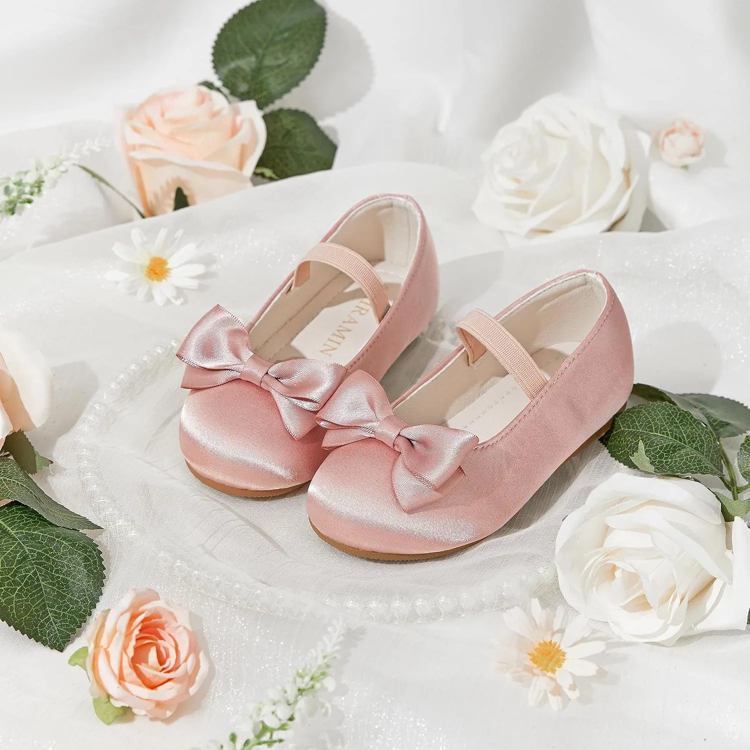 Детские туфли-балетки для девочек с бантом PHIRAMIN, Satin Pink — фото 3