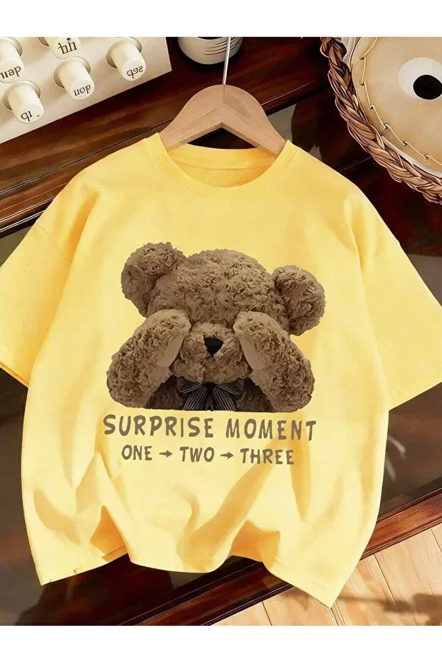 Детская футболка для девочек с принтом Fun Teddy Bear Themed Kids T-Shirt Cc Collection, Yellow