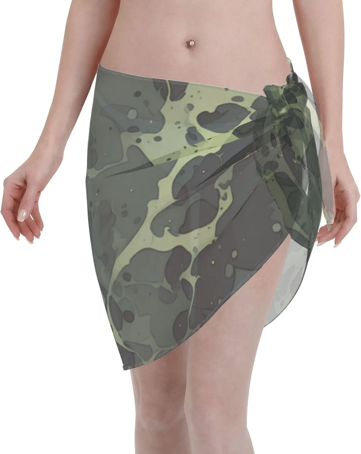 Женская пляжная накидка с принтом кактуса, Olive Green and Black