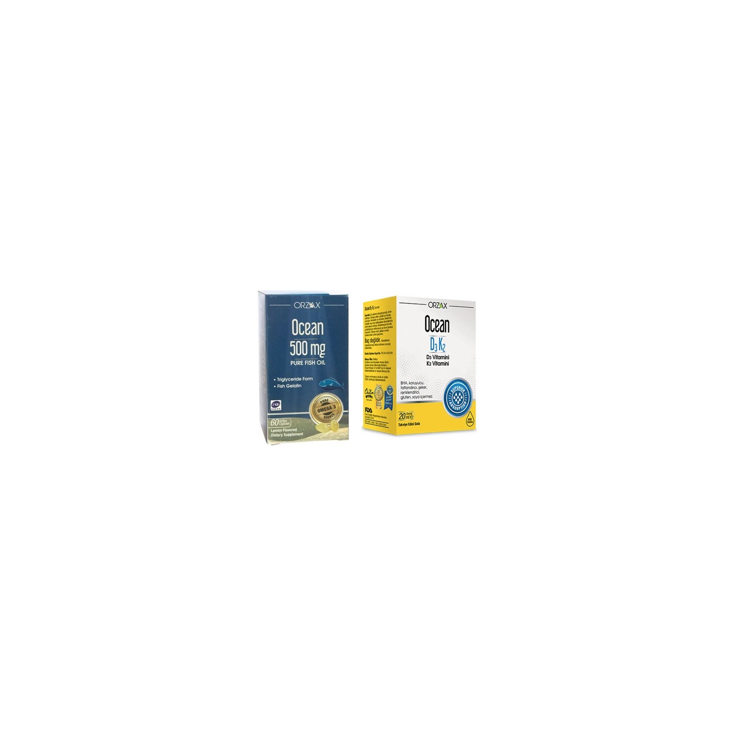 

Рыбий жир Ocean Pure, 60 капсул + Витаминные капли D3 / K2, 20 мл
