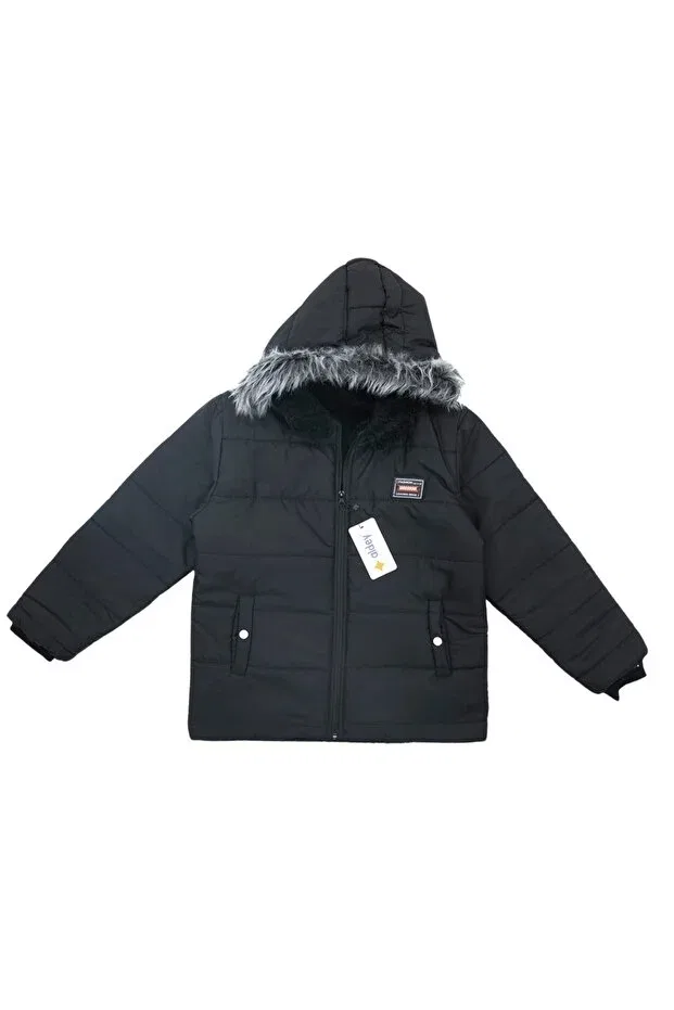 Детское пальто для девочек зимнее с капюшоном Aldey Kids, Black — фото 3