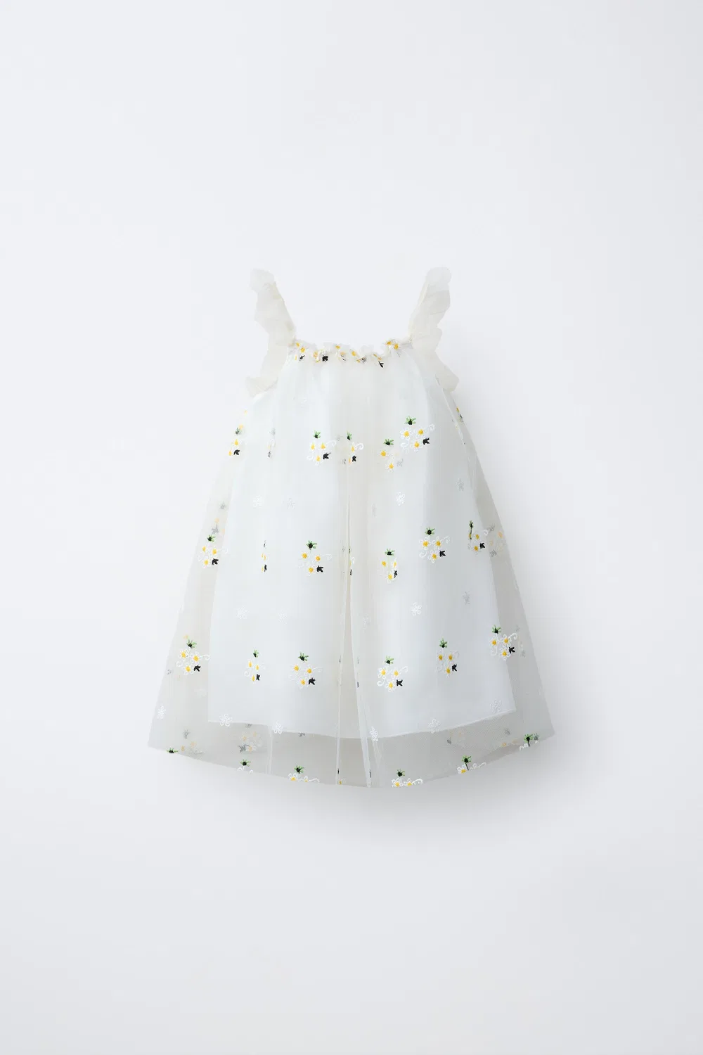 Платье из тюля с цветочным принтом ZARA, Oyster-White