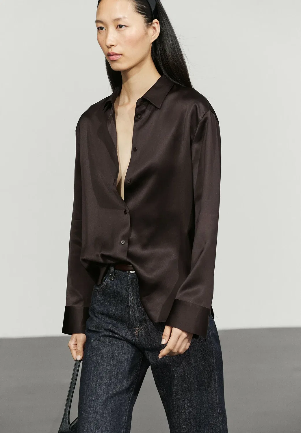Блузка на пуговицах Massimo Dutti, Dark Brown
