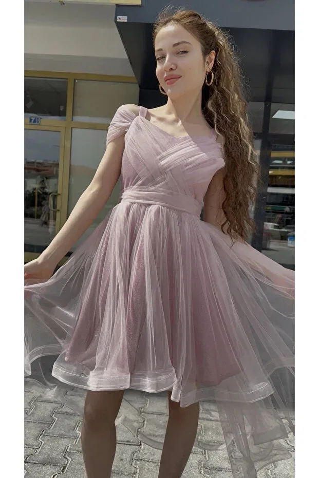 Детское вечернее платье из тюля с открытыми плечами Orca Kids Fashion, Pink — фото 2