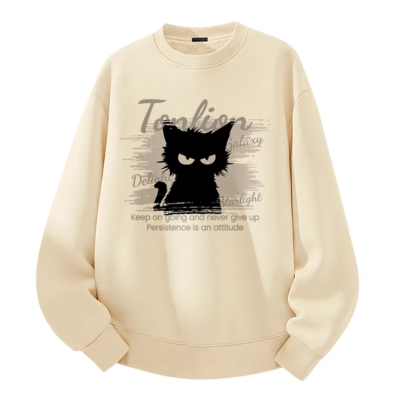 Детский свитшот утепленный на флисе Tonlion, Title: (Thickened Lambswool)Light Beige (Tb Cold-Eyed Cat)