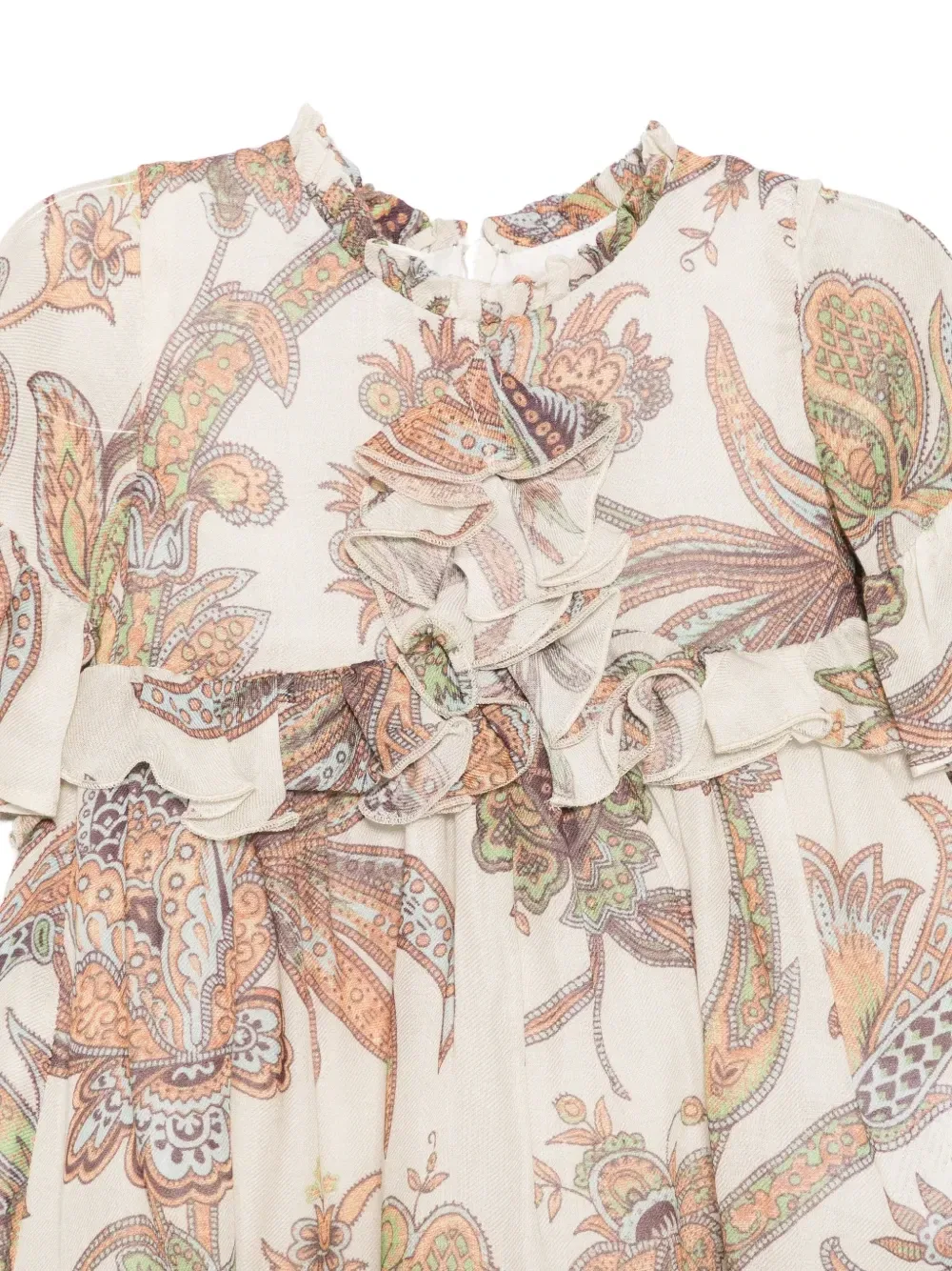 Платье с рюшами и принтом пейсли Etro Kids, бежевый — фото 3