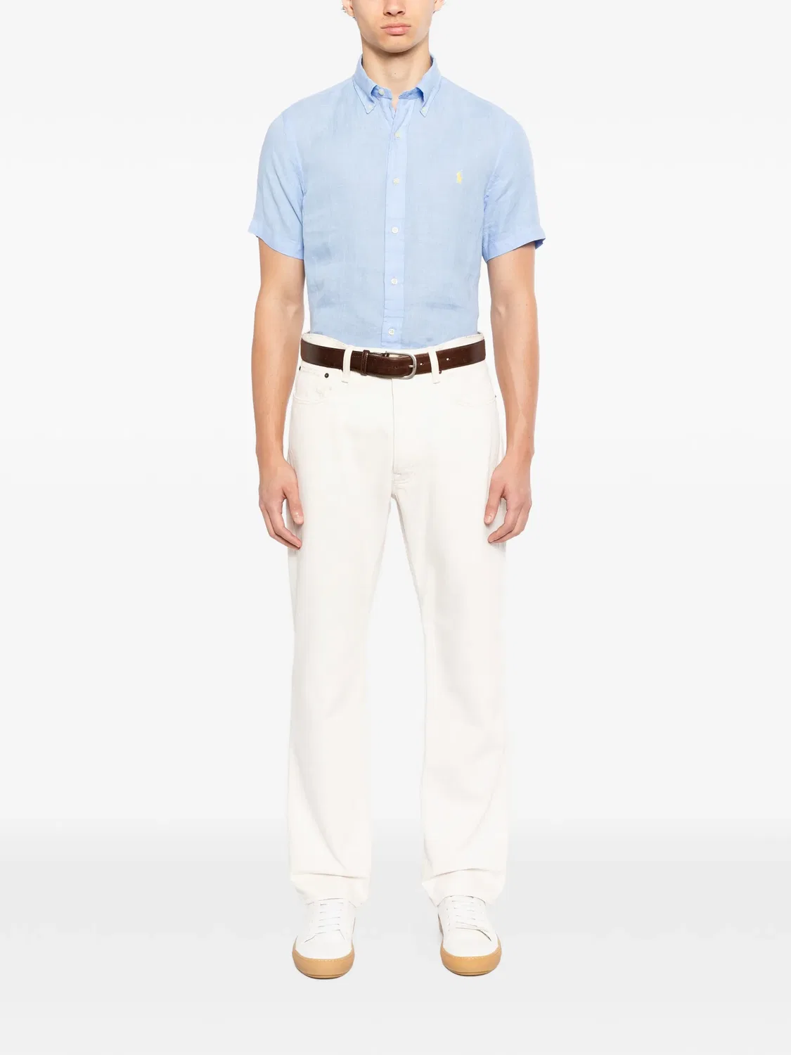 Рубашка с вышитым логотипом, льняная, синяя Polo Ralph Lauren, синий — фото 4