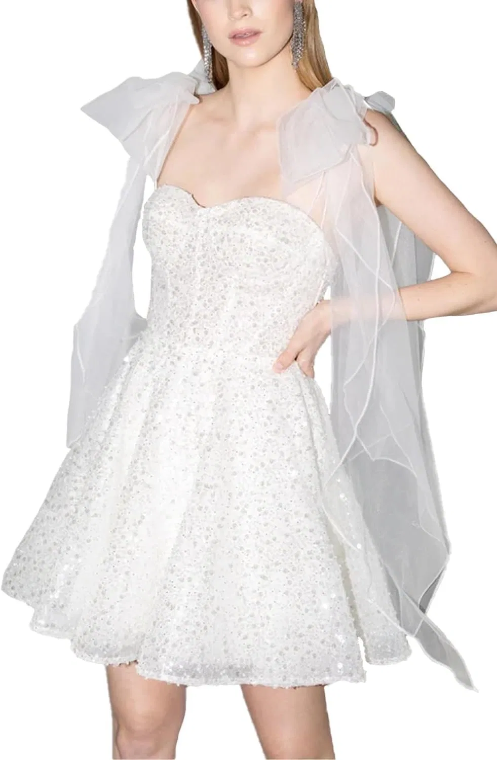 Женское коктейльное платье с блестками A-line, White