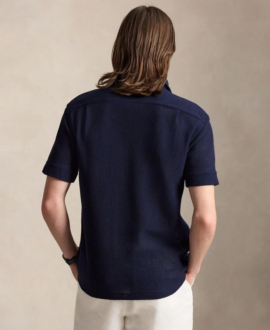 Рубашка с коротким рукавом из текстурного пике с вышивкой Polo Ralph Lauren, Cruise Navy — фото 4