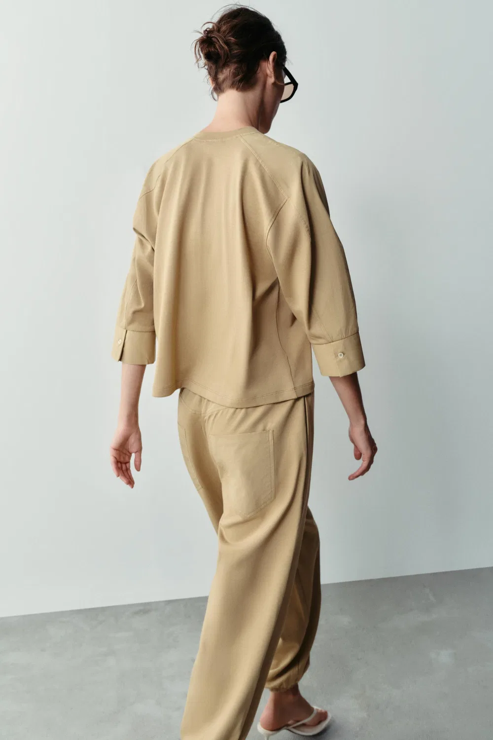 Комбинированная футболка ZARA, camel — фото 4