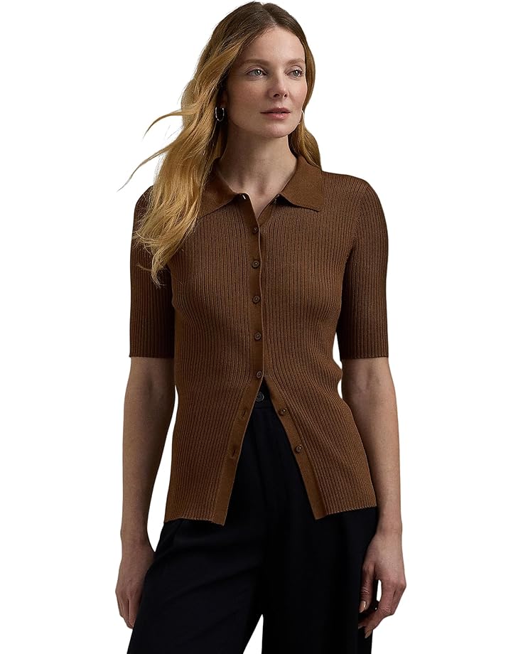 

Свитер Lauren Ralph Lauren Rib-Knit Elbow-Sleeve Polo Cardigan, цвет Dark Terracotta