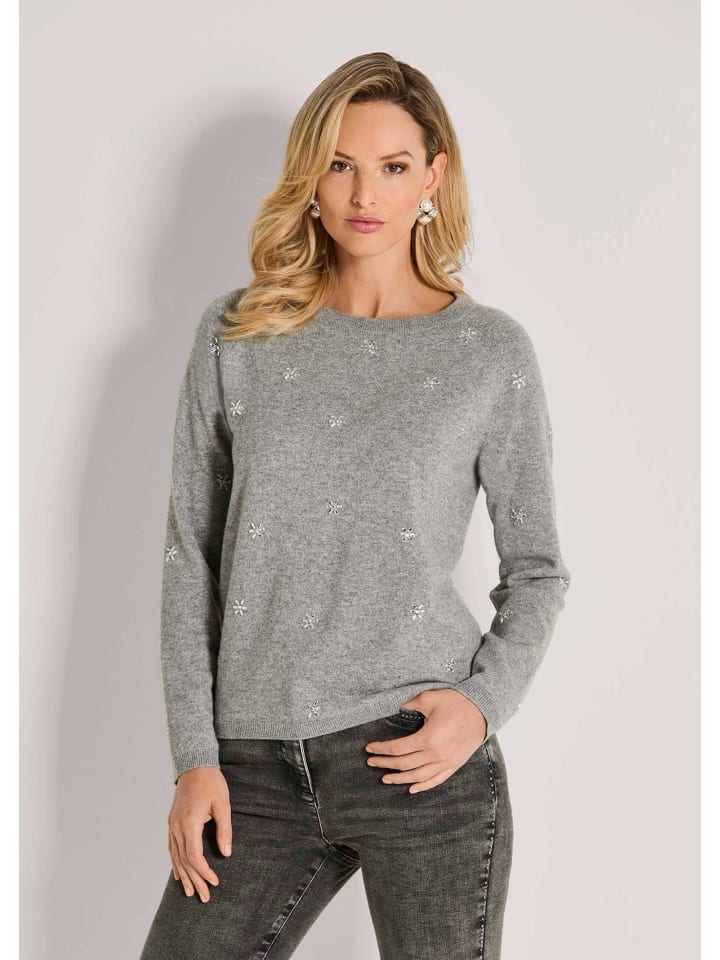 

MADELEINE Зимний свитер с элегантными декоративными камнями графитового/меланжевого/серебристого цвета
