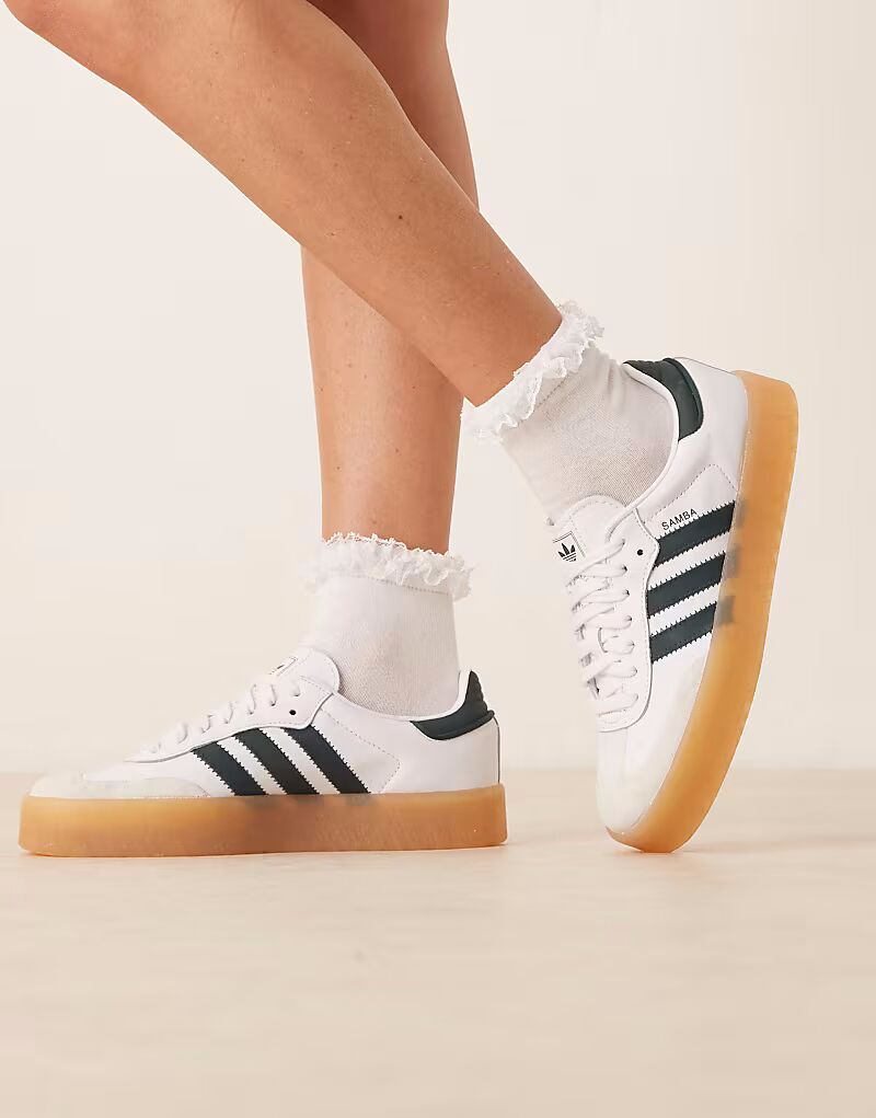 Кроссовки Adidas Originals Sambae белого и темно-зеленого цвета
