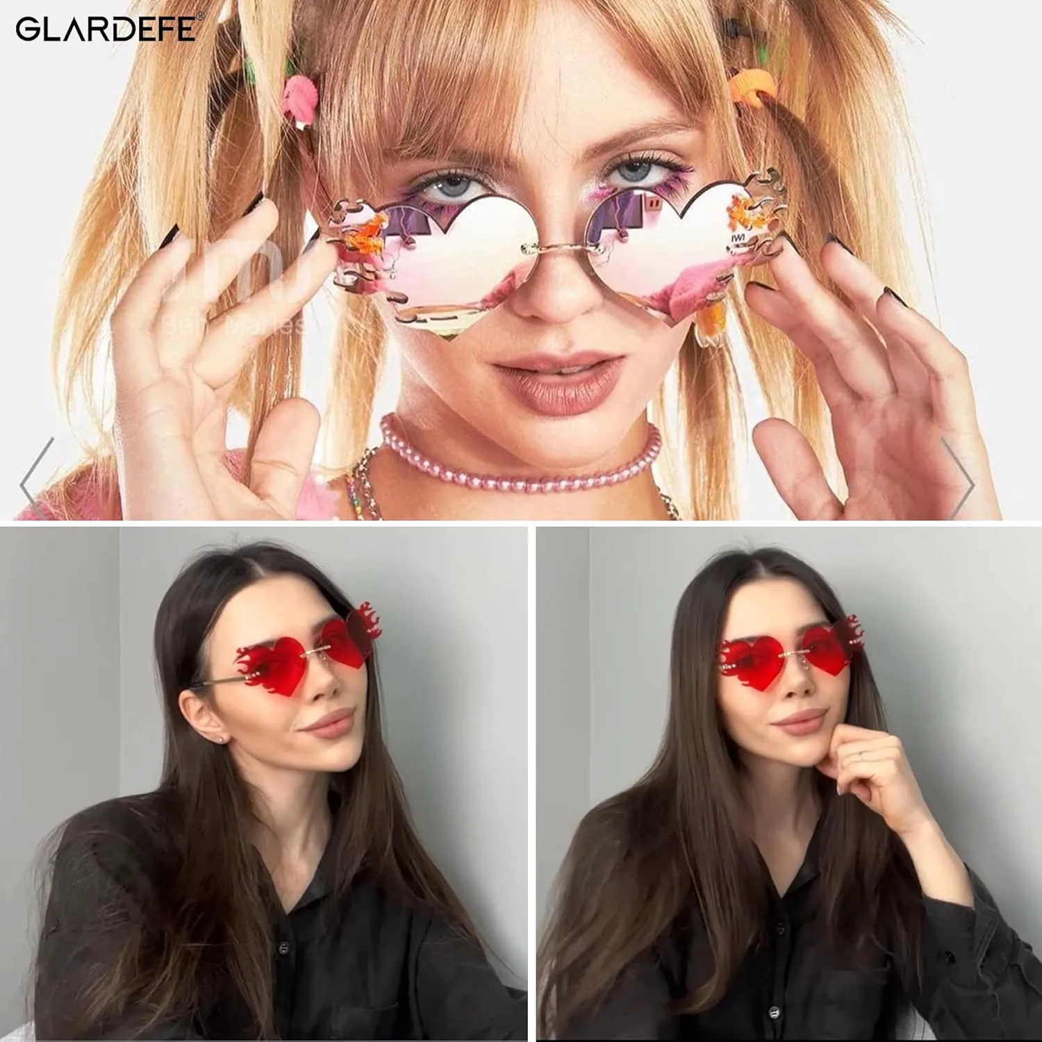 

Солнцезащитные очки Fire Flame для женщин - Солнцезащитные очки в форме сердца для рейв-вечеринок, выпускных балов и Хэллоуина - Очки для фестивалей GLARDEFE, A3 Blue