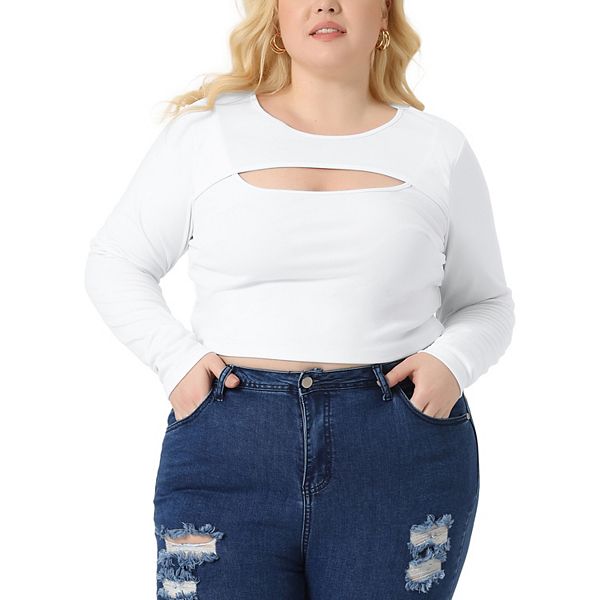 

Футболка с длинным рукавом и круглым вырезом с вырезом спереди для женщин Plus size Agnes Orinda, White, Белый, Футболка с длинным рукавом и круглым вырезом с вырезом спереди для женщин Plus size Agnes Orinda, White