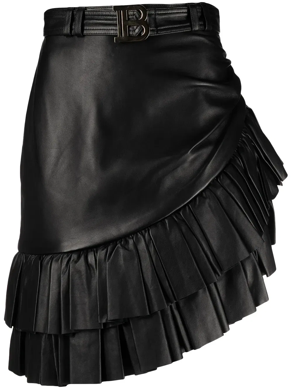 Короткая юбка с оборками Balmain, черный