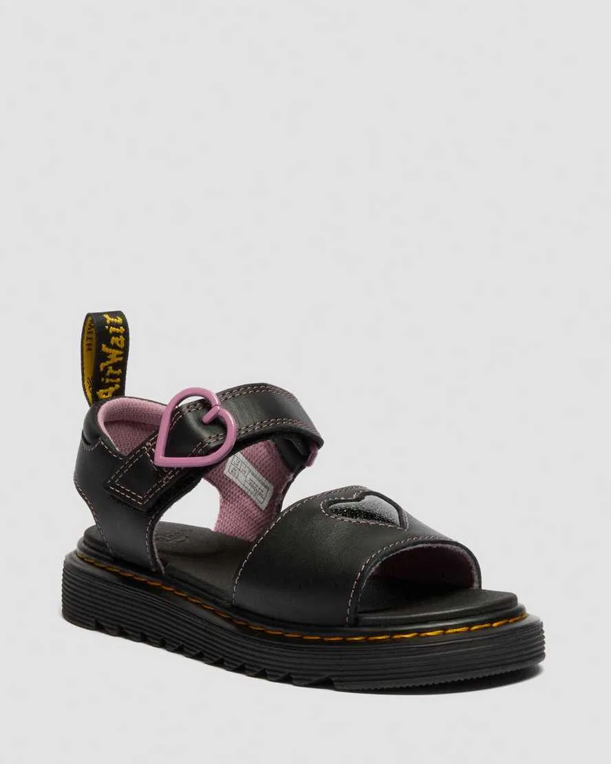 Детские туфли Junior Marlowe II с блестящим сердечком и кожаным ремешком Dr Martens, черный