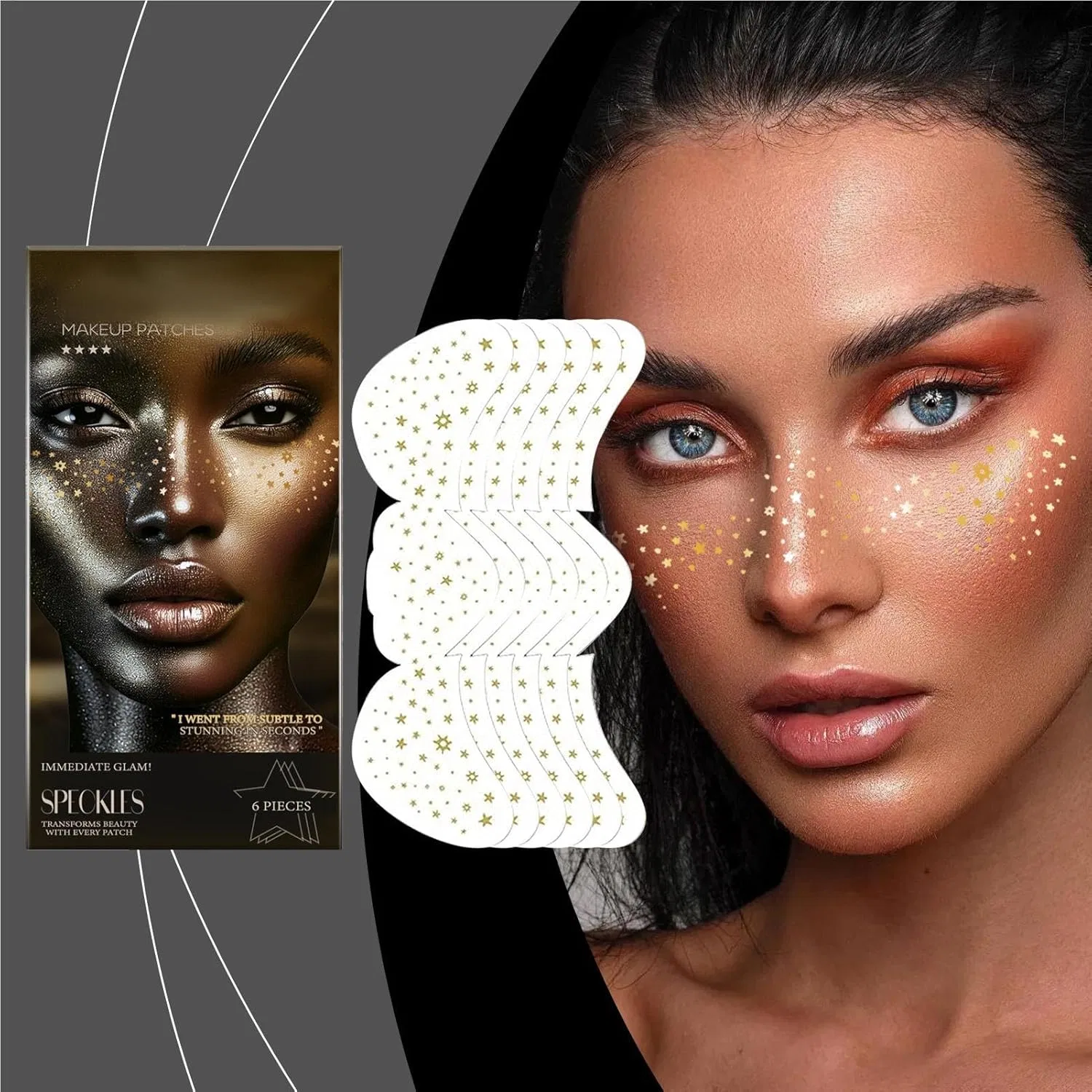 Блестящие наклейки на лицо, золотые, Generic, 1 шт — фото 4