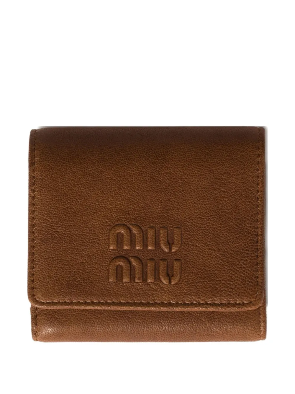 

Кожаный кошелек с тисненым логотипом MIU MIU, коричневый