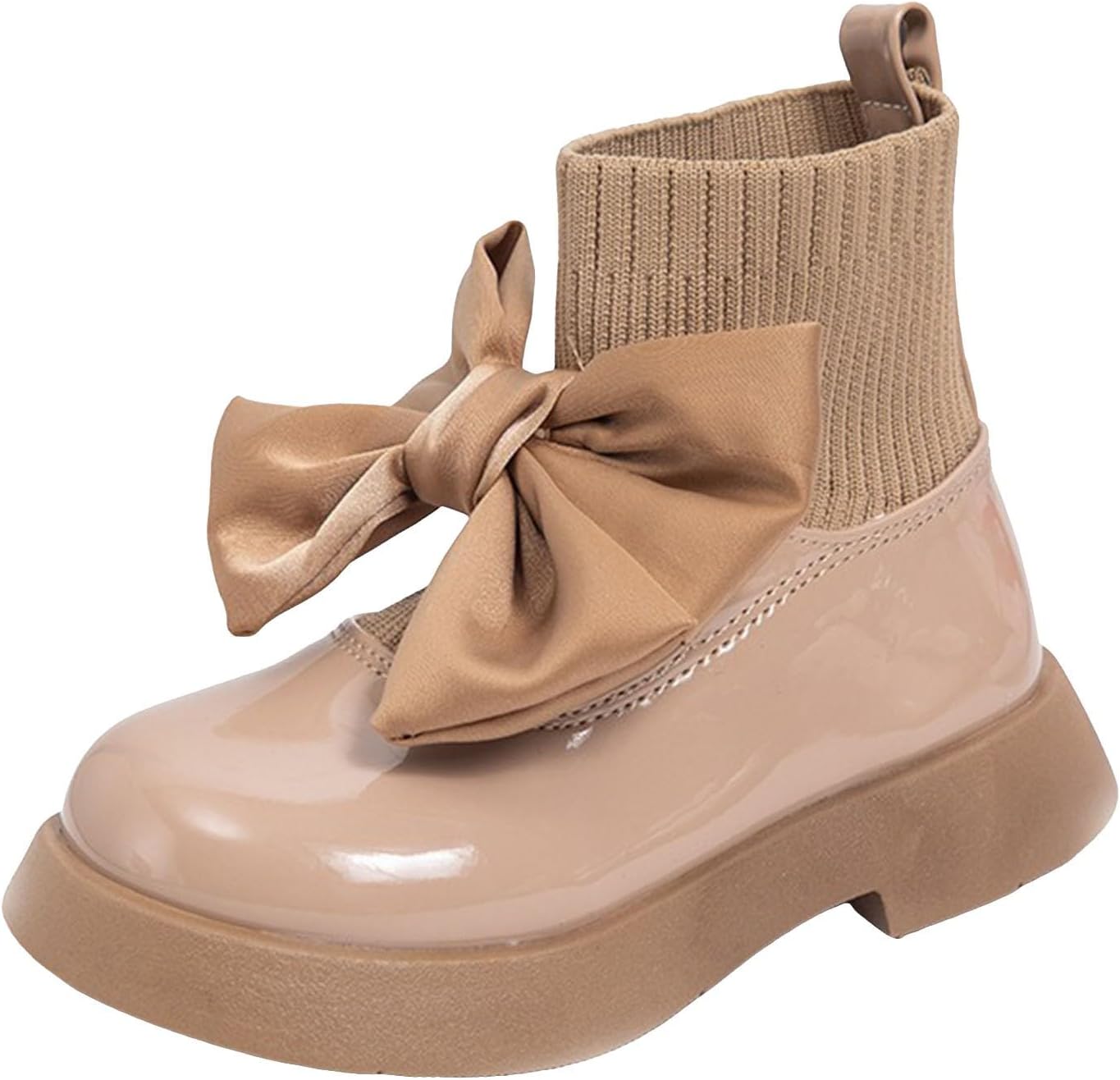 

Детские ботильоны IWIHMIV для девочек, модные короткие ботинки на щиколотку для малышей, с нескользящей толстой подошвой, бантом, кожаные носочные ботиночки, Khaki