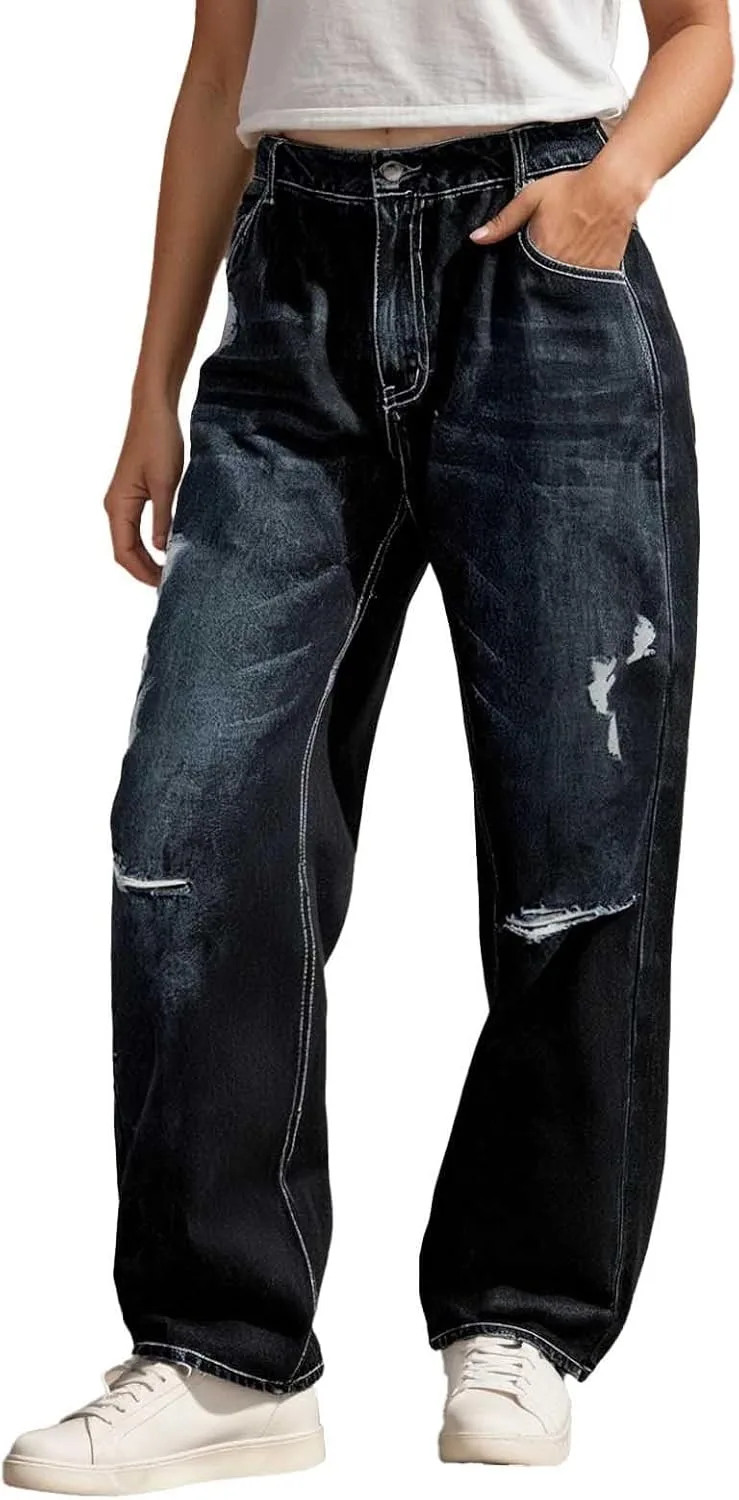 

Рваные джинсы женские, широкие, с высокой талией