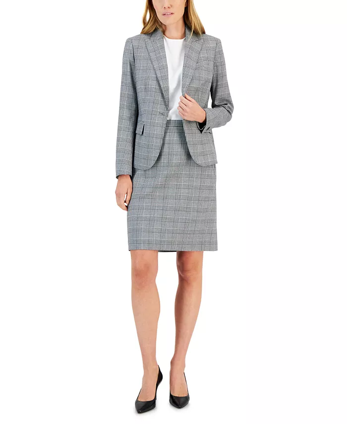 

Женский юбочный костюм Glen Plaid с одной пуговицей Anne Klein, черный