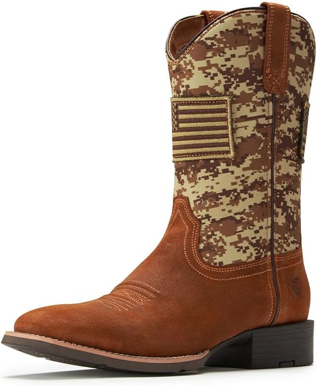 

Мужские ковбойские сапоги SUREWAY - Мужские западные сапоги с квадратным носком с флагом, маслостойкие/антискользящие, прочные, стильные классические сапоги на молнии, Mocha Suede Camo Print