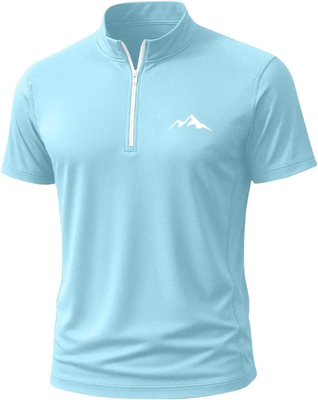 Мужская футболка с четверть-застежкой молнией и воротником-стойкой Athletic Slim Fit Golf T Shirts, Sky Blue — фото 4