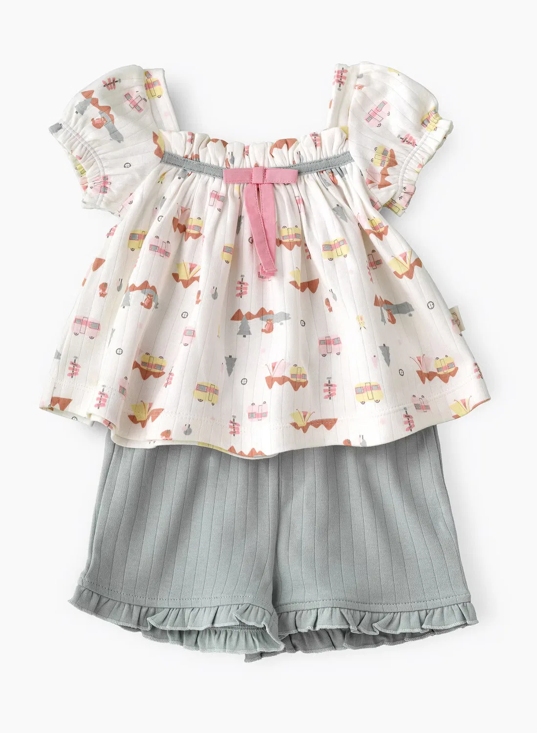 Комплект с принтом кемпинга и шортами в рубчик Elegant Kids, мультиколор