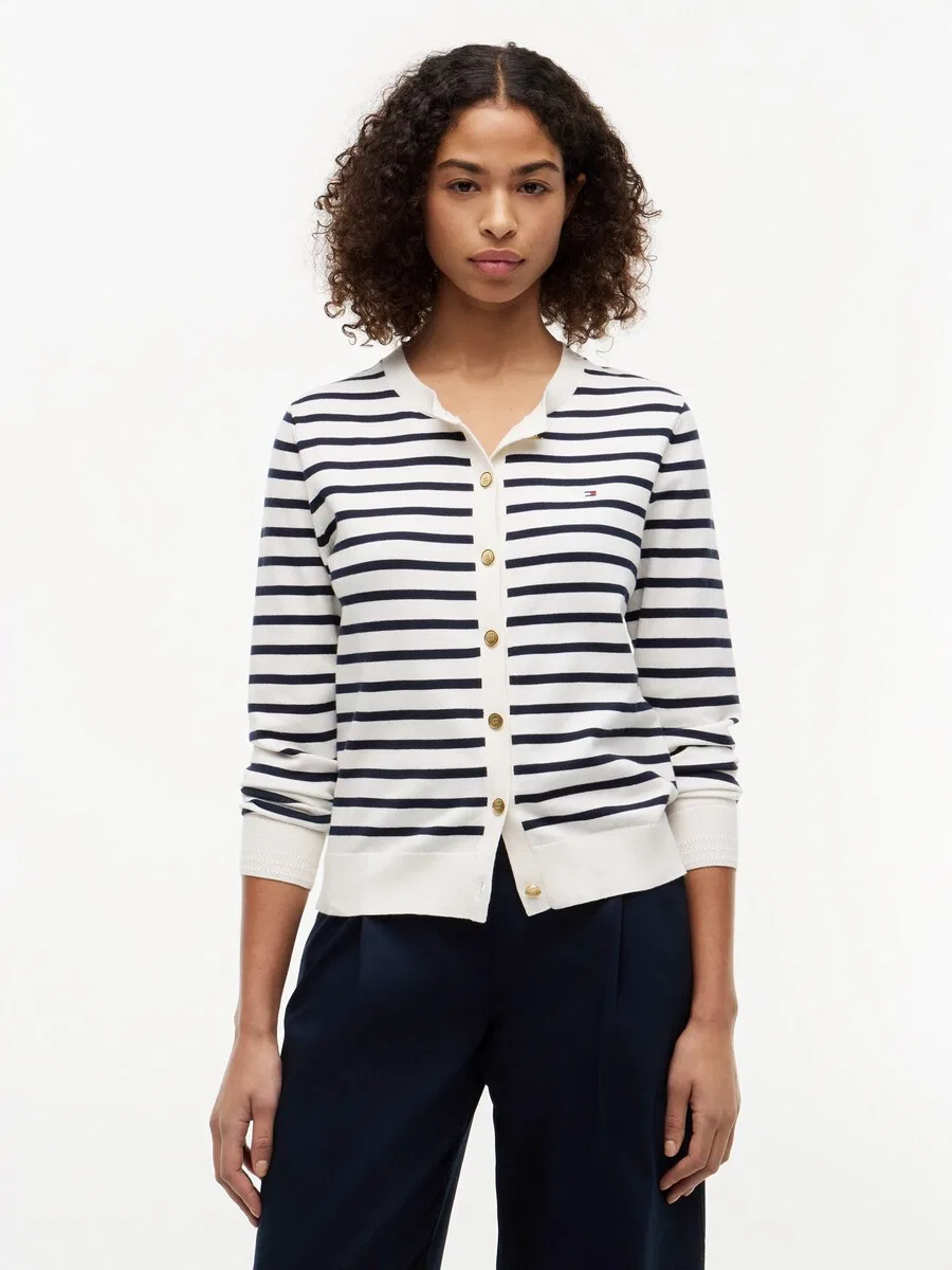 Вязаный кардиган TOMMY HILFIGER 'Fine' светло-бежевого цвета — фото 3