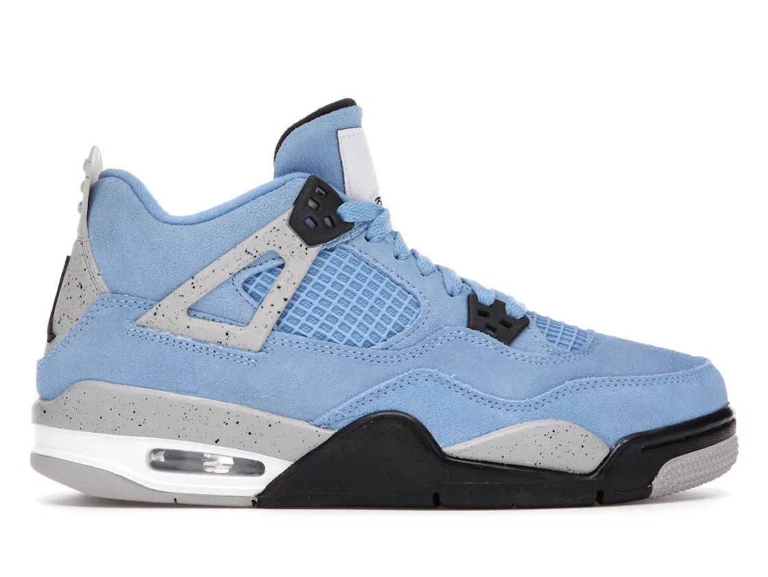 Детские кроссовки с замшевым верхом Jordan 4 Retro University Blue, University Blue/Tech Grey/White/Black
