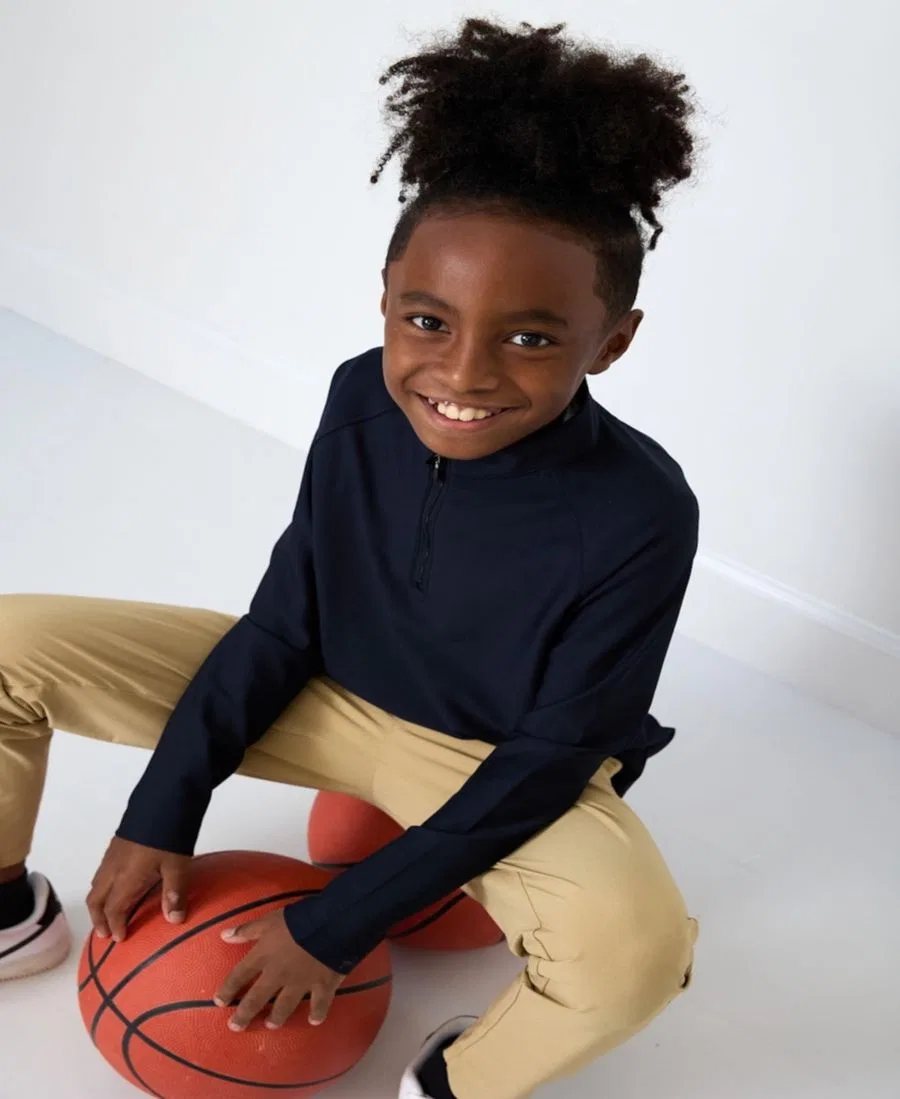Пуловер с полузамком-молнией с длинным рукавом Courtside Kids, Black — фото 4