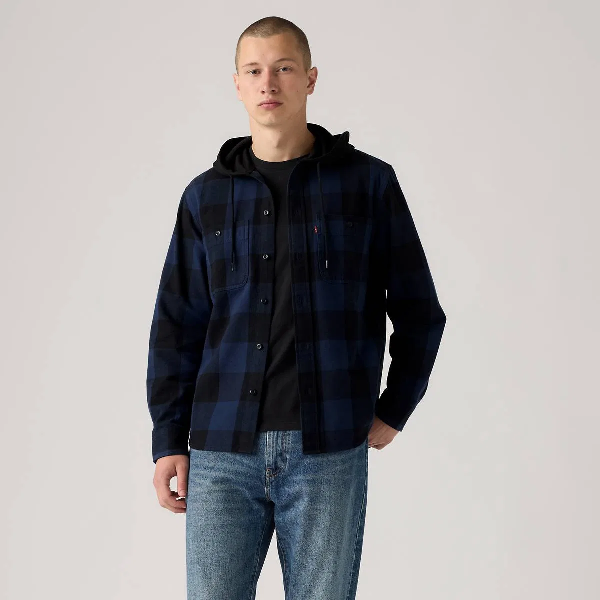 Классическая рабочая толстовка с капюшоном в стиле casual Levi's, Bandurria Plaid Dress Blues - Blue — фото 3