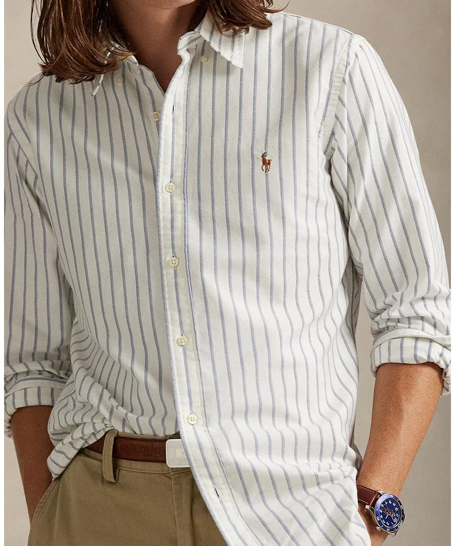 Рубашка с длинным рукавом The Iconic Mesh Shirt Polo Ralph Lauren, White/Blue Multi — фото 4