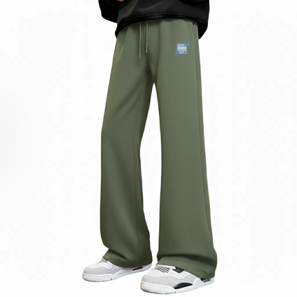 Детские штаны свободного кроя с принтом Ice Silk Cooling, Smiley Face Label Pants Logo, MINISO, Army Green