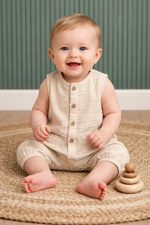 Детский комбинезон для девочек хлопковый Muslin long athlete jumpsuit 3 24 months 100% cotton baby summer jumpsuit Tiffany, Gray