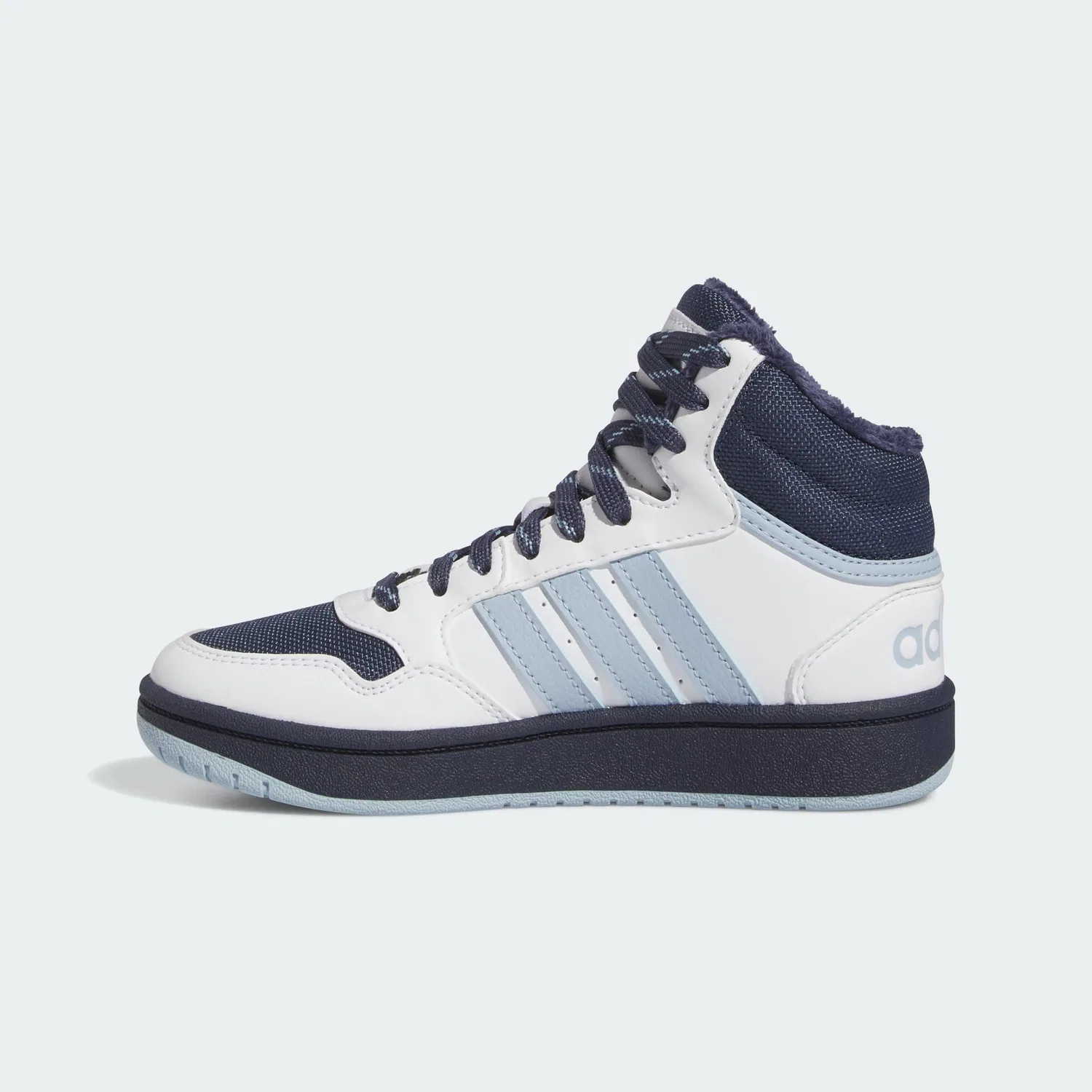 Детские кроссовки для мальчиков и девочек Hoops Mid 3.0 Shoes Kids Adidas, Cloud White Shadow Navy Wonder Blue — фото 2