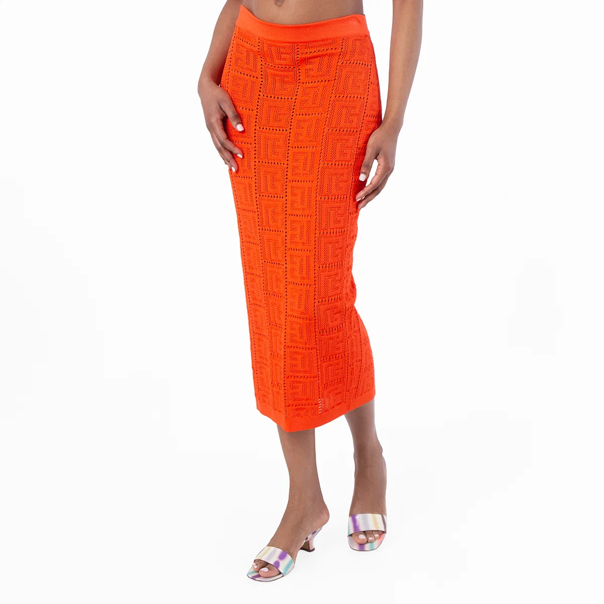 Юбка из сетки с монограммой Balmain, Orange Foncé