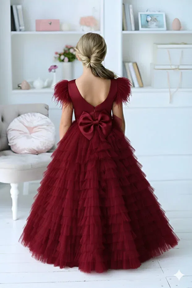 Детское платье для девочек с коротким рукавом-воланом Party Asel Kids, Burgundy — фото 2