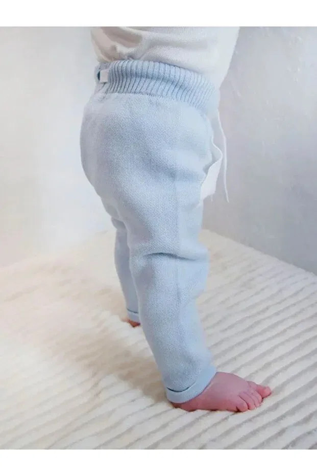 Детские штаны для новорожденных хлопковые Knitwear winter baby pocket detailed elastic waist trousers Minora, Baby Blue — фото 4