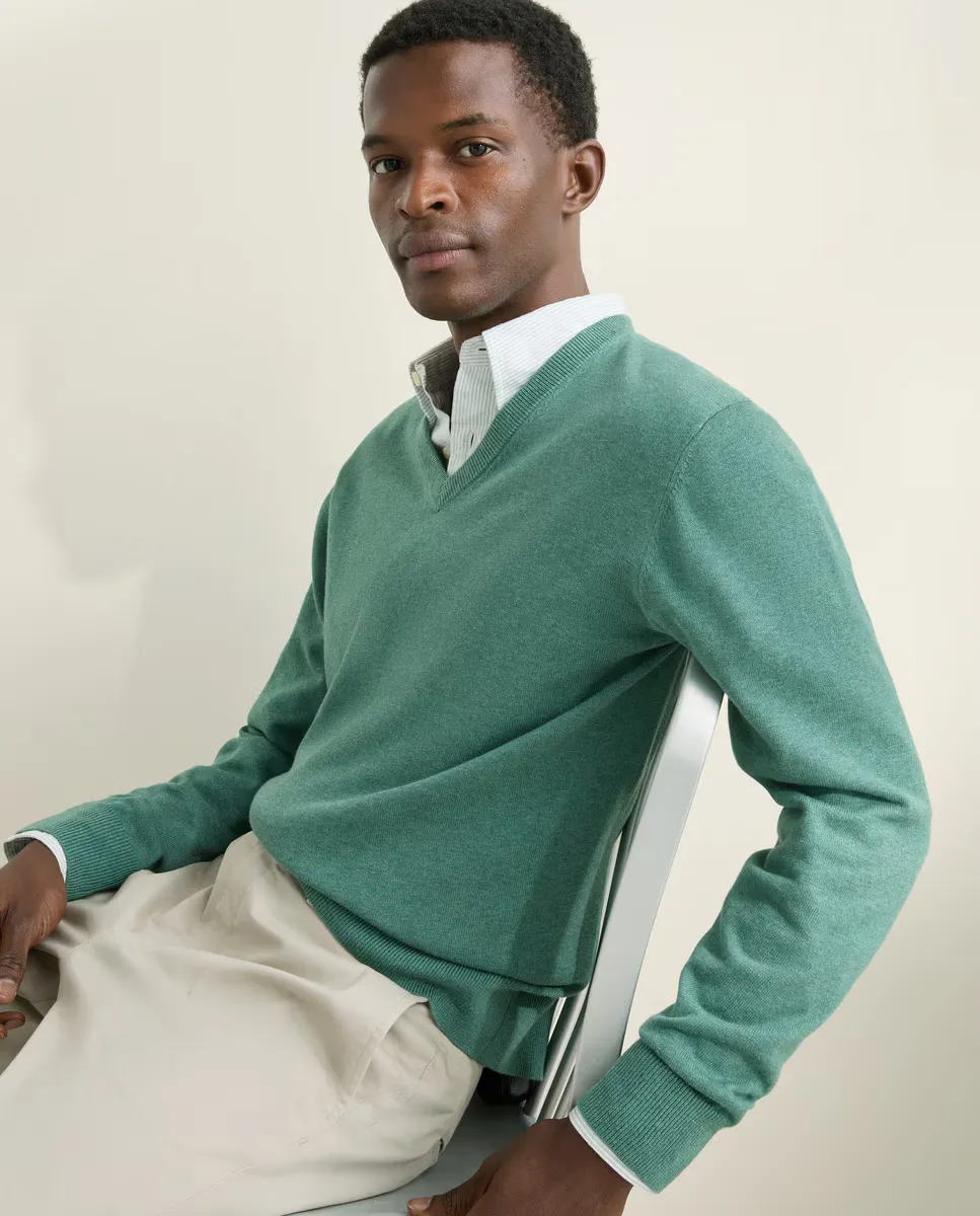 

Мужской однотонный свитер с V-образным вырезом из шелка, хлопок Emidio Tucci, темно-зеленый