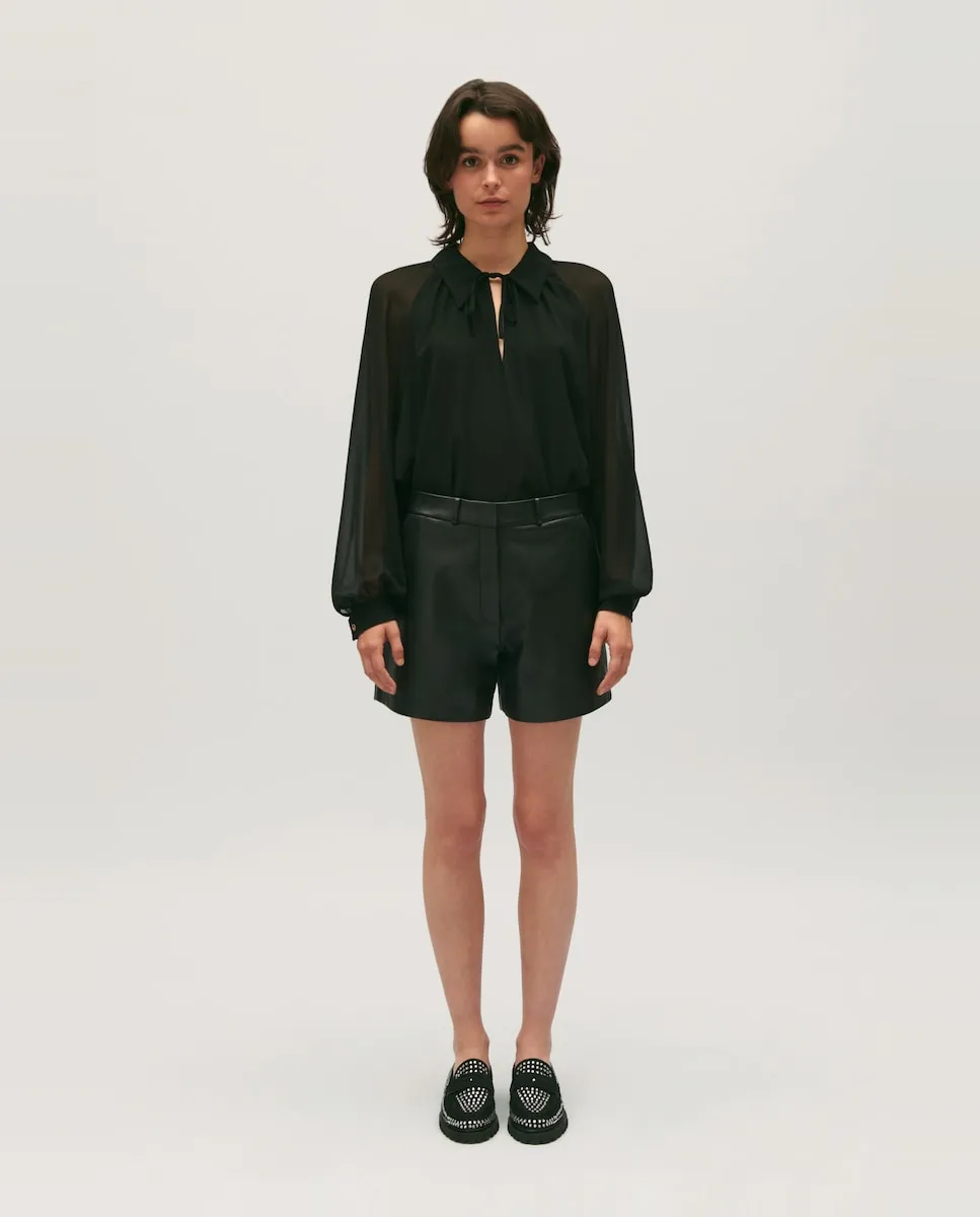 

Женские кожаные шорты с карманами Claudie Pierlot, черный