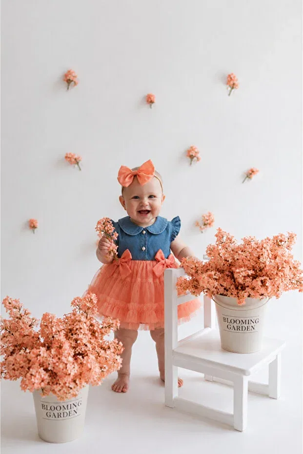 Детское платье для девочек из денима с тюлем Moes tulle skirt denim girls' dress Efia Baby, Multicolor