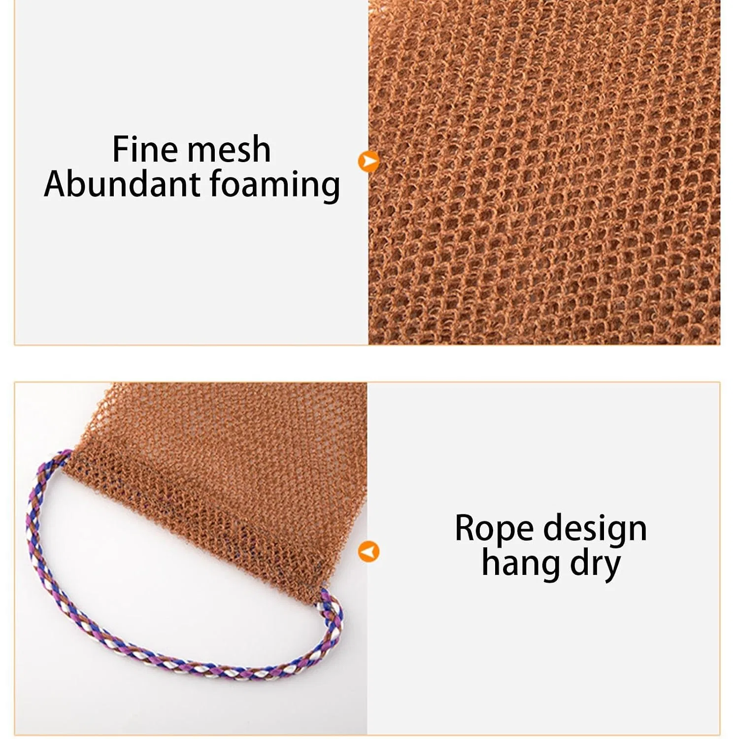 Мочалка для спины, Nylon, 40 г, 75x14x1.2 см, Коричневый Generic — фото 4