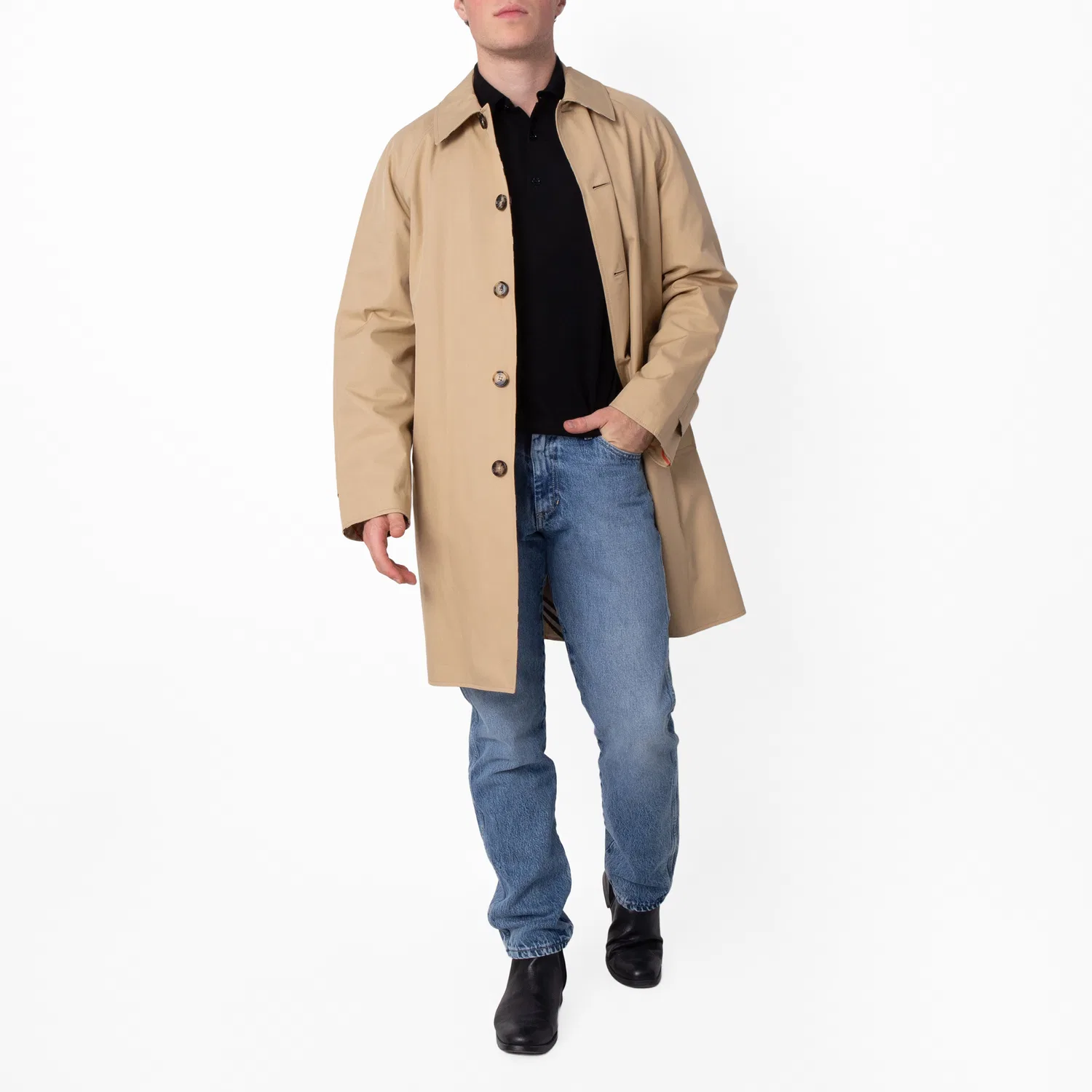 Пальто-кармен из габардина с рагланом, модель Check Reversible Gabardine Car Coat Burberry, Flax