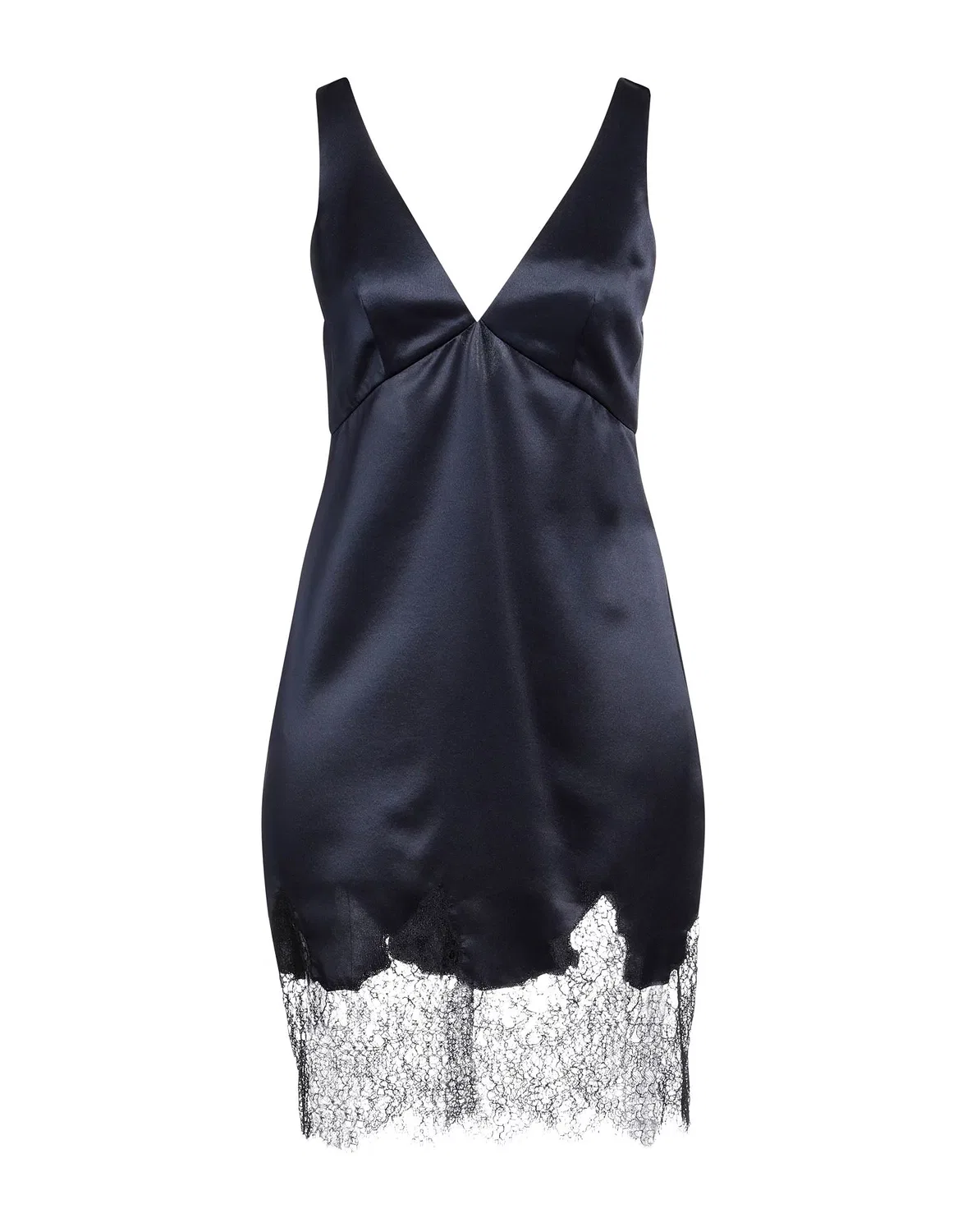 Женское платье-комбинация из атласа с кружевной отделкой Saint Laurent, темно-синий