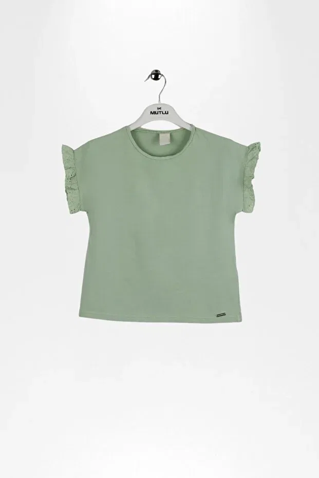 Детская футболка для девочек с воланами Ruffle Sleeve Detailed Short Sleeve Regular Mutlu Kids, Call — фото 2