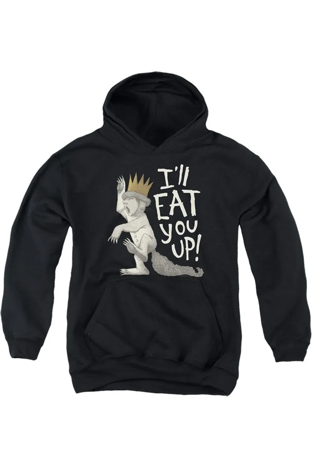 Детское худи с капюшоном с принтом Where The Wild Things Are Eat You Up Gildan, черный