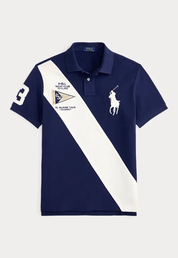 Футболка поло с вышивкой Custom Slim Fit Big Pony Mesh Polo Shirt, Polo Ralph Lauren, Newport темно-синий/Nevis — фото 4