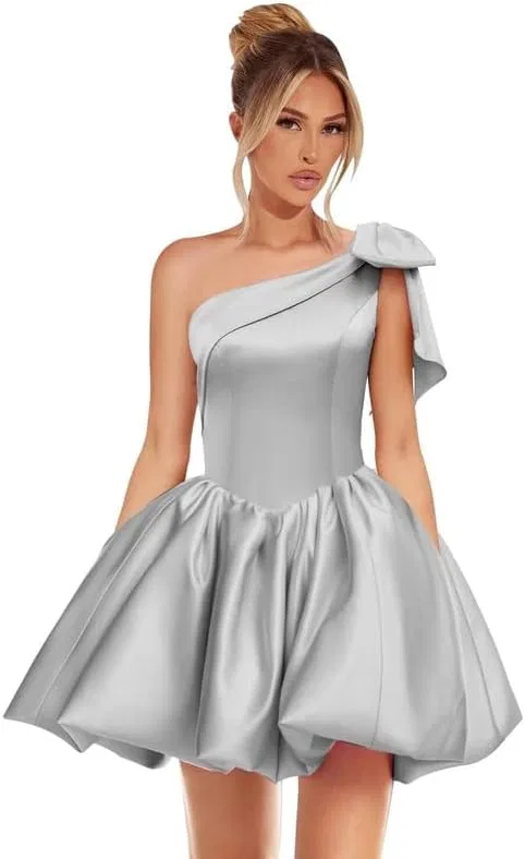 Женское коктейльное платье с одним плечом и бантом Satin, Silver